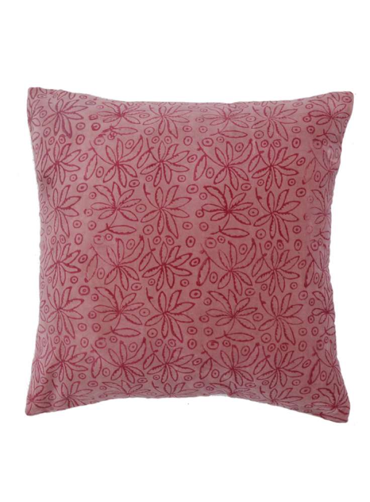 Floral Print Pink Velvet Cushion Cover