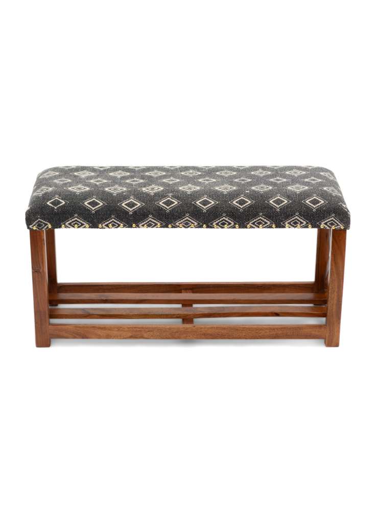 Wooden Multi Color Cotton Upholstered  Bench