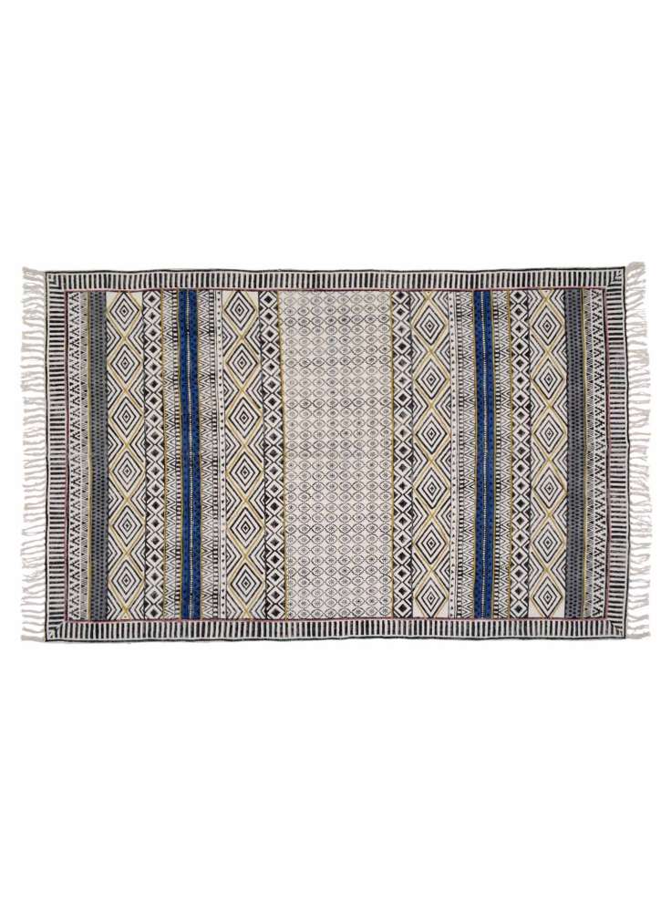 Handblock Print Jaipur Dhurrie Rug