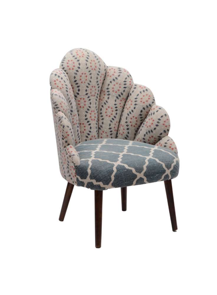 Cotton Printed Rug Upholstered Wooden Peacock Accent Chair