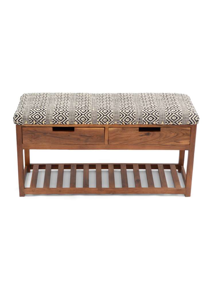 Wooden Storage Bench With Two Drawers