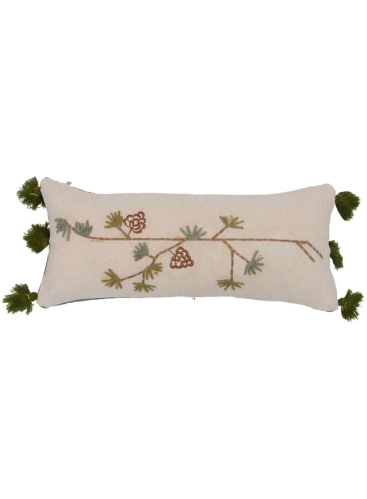 Tassel embellished printed embroidered cushion cover