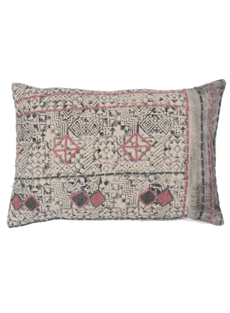 Embroidered faded print design cotton pillow cover