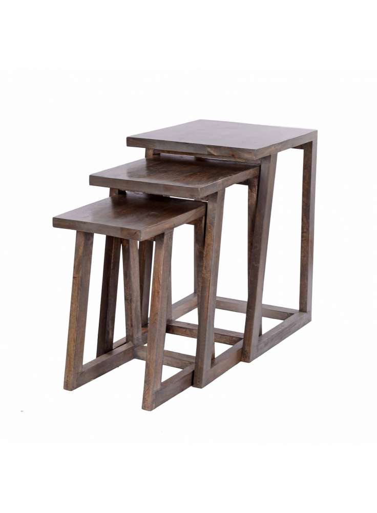 Wooden Stool Table Set of 3